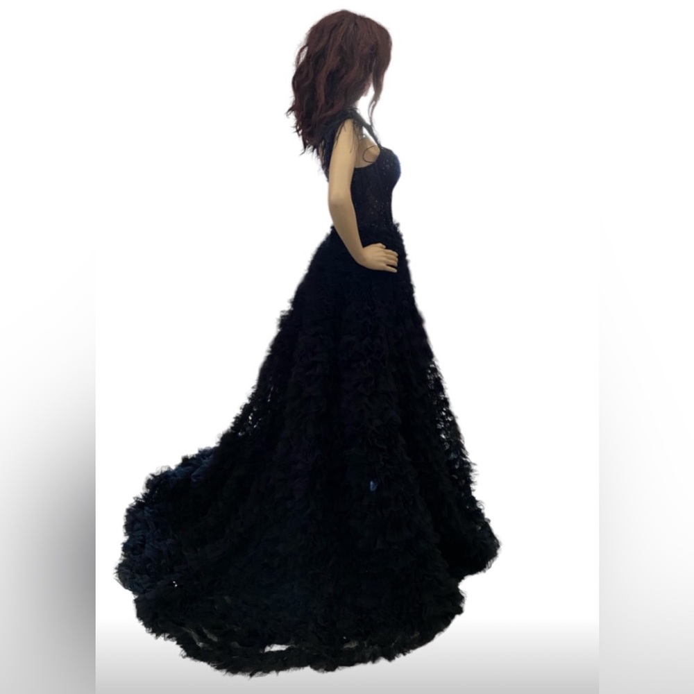 Sherri Hill 54906 off the shoulder ruffle ball gown dress - Picture 6 of 13